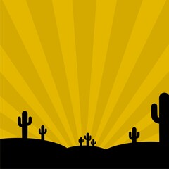Desert sunset silhouette landscape. Cactus icon