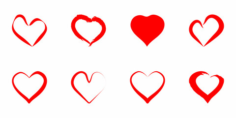Set of hearts. Decorative design elements . Red silhouette on white background. Vector 