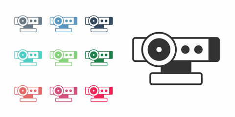 Fototapeta premium Black Web camera icon isolated on white background. Chat camera. Webcam icon. Set icons colorful. Vector