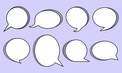 Set of speak bubble text, chatting box, message box outline cartoon vector illustration design. Balloon doodle style of thinking sign symbol.