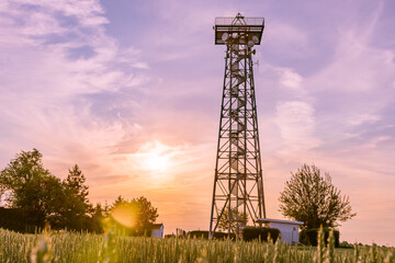 Silhouette of a cold steel lookout tower