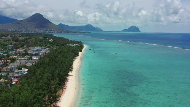 Los roques Venezuela canquices island Aerial view Camera Moving Forward Along over blue lagoon
