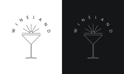 Minimalist Wine Boho Logo. Simple Line Art Design Template.