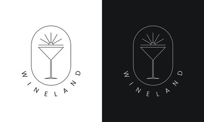 Minimalist Wine Boho Logo. Simple Line Art Design Template.