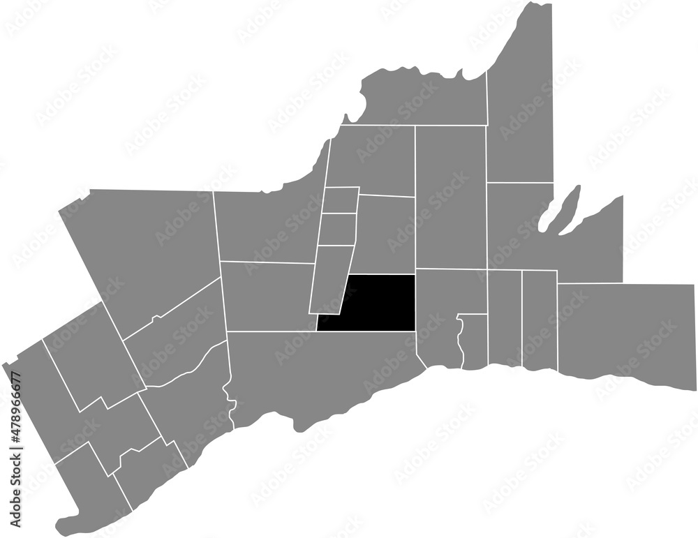 Wall mural Black flat blank highlighted location map of the MARKHAM MUNICIPALITY inside gray administrative map of Greater Toronto Area