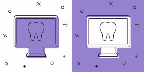 Set Online dental care icon isolated on white and purple background. Dental service information call center. Vector