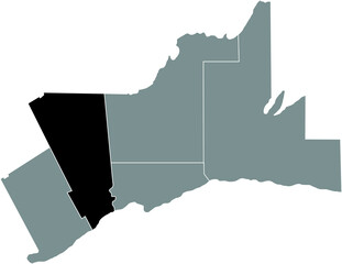 Black flat blank highlighted locator map of the PEEL REGION inside gray administrative map of Greater Toronto Area