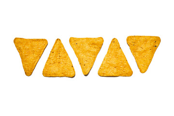 Delicious mexican nachos chips isolated on white background.