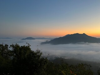 Fototapeta na wymiar Viewpoint of Phu Tok Mountain with Sea of Mist, Loei, Thailand