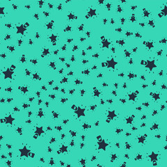 Black Christmas star icon isolated seamless pattern on green background. Merry Christmas and Happy New Year. Vector