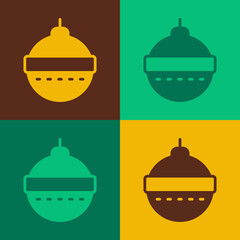 Pop art Christmas ball icon isolated on color background. Merry Christmas and Happy New Year. Vector