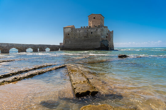 Torre Astura is a medieval castle located in Neptune province of Rome. The tower was built by the Frangipane family starting from 1193, to protect themselves from the numerous raids of the Saracens