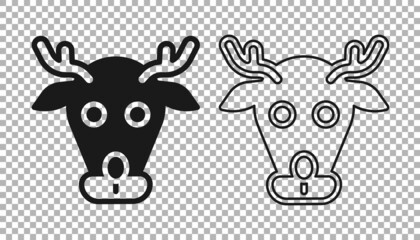 Black Reindeer icon isolated on transparent background. Merry Christmas and Happy New Year. Vector
