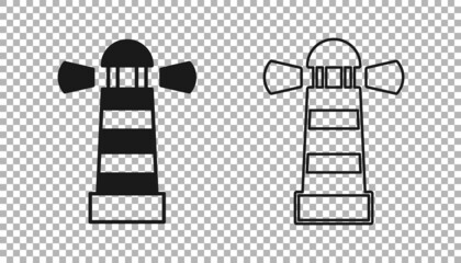 Black Lighthouse icon isolated on transparent background. Vector