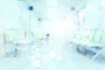 Healthcare and medical innovation science icon style concept design background.