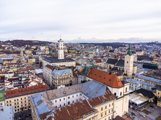 Naklejka na ściany i meble Lviv old city aerial view