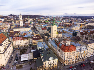 Fototapeta na wymiar Lviv old city aerial view