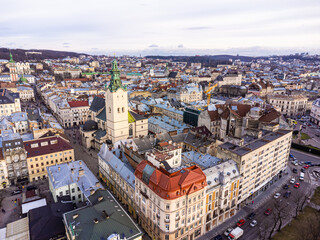 Obraz premium Lviv old city aerial view