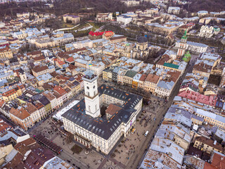 Obraz premium Lviv old city aerial view