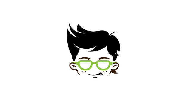 creative geek nerd face kid logo vector design illustration