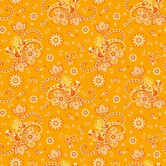 Behang Oranje Paisley-stijl Naadloze bloemmotief. Vector sierdamast achtergrond