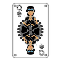 The Queen of Spades card in steampunk style. Vector illustration of board games.