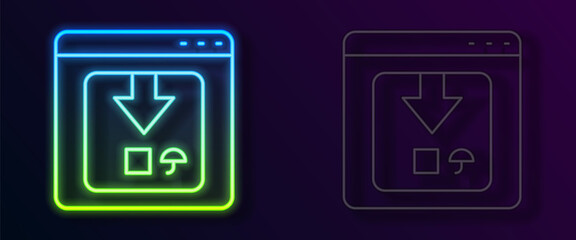 Glowing neon line Online app delivery tracking icon isolated on black background. Parcel tracking. Vector