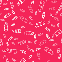 White line Aqualung icon isolated seamless pattern on red background. Oxygen tank for diver. Diving equipment. Extreme sport. Diving underwater equipment. Vector