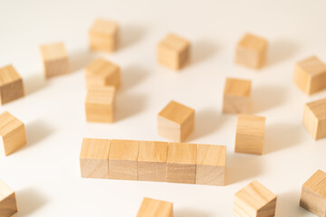 Close up wood block stacking. Business concept. Copy space