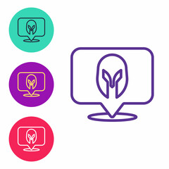 Set line Medieval iron helmet for head protection icon isolated on white background. Knight helmet. Set icons colorful. Vector