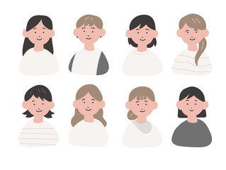 手描き風の女性たちのイラストセット
