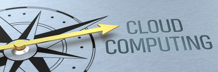 Compass needle pointing to the words Cloud Computing - 3d rendering