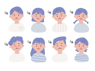 Fototapeta premium 手描き風の子どもたちのイラストセット（悩む）
