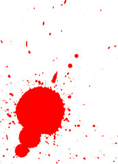 Drops of red paint on a white background.