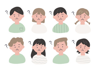 手描き風の子どもたちのイラストセット（疑問）
