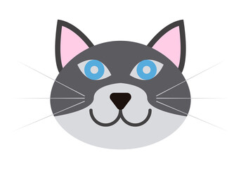 Cara de gato negro y blanco en fondo blanco. 