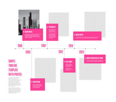 Simple minimalistic horizontal photo timeline template with pink accent