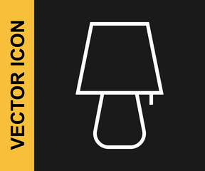 White line Table lamp icon isolated on black background. Night light. Vector