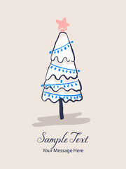 Cute Winter Decorated Christmas Tree Vector Card Background
