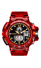 Realistic red clock watch sport chronograph digital for men design modern on white background vector