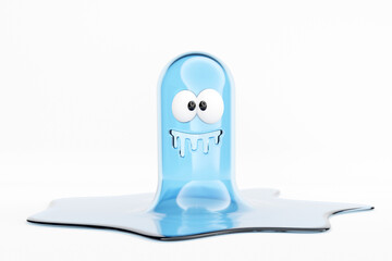 3d illustration of a blue translucent monster that looks like a melted icicle. Cute ghost for baby design
