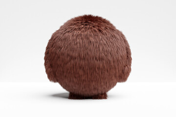 3d illustration of funny brown fluffy ball monster on white isolated background