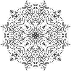 Vector drawing for coloring book. Geometric floral pattern. Contour drawing on a white background. Mandala.