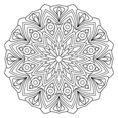 Vector drawing for coloring book. Geometric floral pattern. Contour drawing on a white background. Mandala.