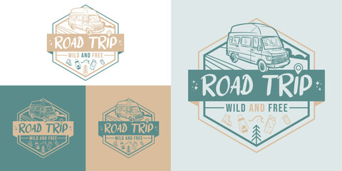 Road trip - Wild and free - logo, label, sticker - colors