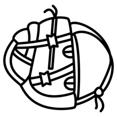 Backpack with many compartments, side view. Backpack design for tourist, traveler, student. Vector icon, outline, isolated