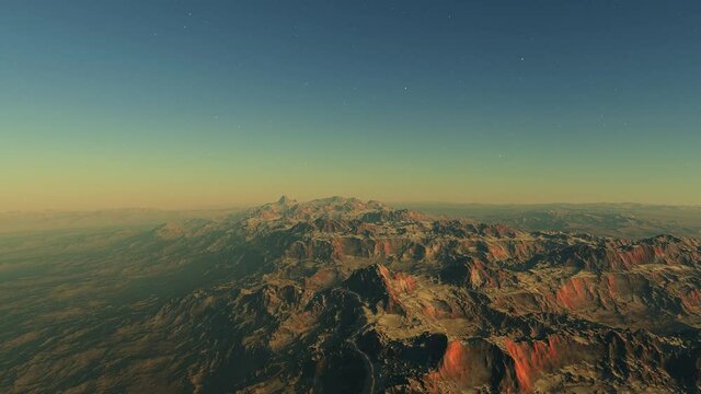 Beautiful alien landscape at sunset 3d rendering