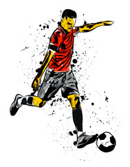 Soccer Football Player in Action Kicking Ball Abstract Splatter
