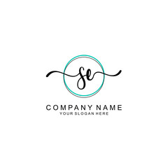 SE  Initial handwriting logo with circle hand drawn template vector