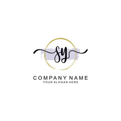 SY Initial handwriting logo with circle hand drawn template vector